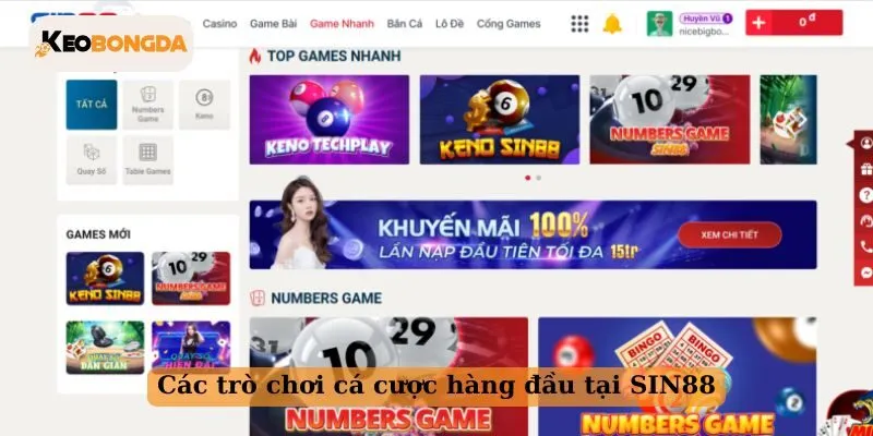 Các trò chơi cá cược hàng đầu tại SIN88